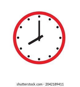 clock Icon shows 8 o clock in flat style red color on white background. timer vector design