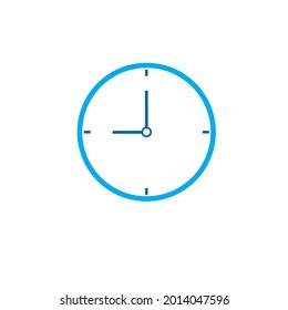 Clock Icon shows 9 o clock in flat style blue color on white background. timer vector design