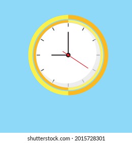 Clock Icon shows 9 o clock in flat style yellow color on blue background. timer vector design