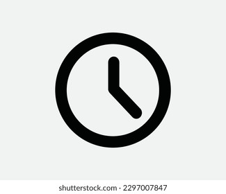 Clock Icon Sign Symbol. Simple Black Time Timer Round Circle Shape Flat Dial Stopwatch Countdown Artwork Graphic Illustration Clipart Vector Cricut