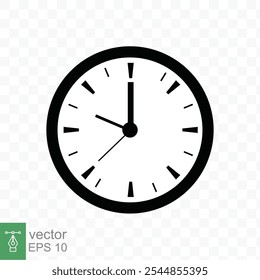 Clock icon. Simple flat style. Circle wall clock face, black analog clock with arrow element, business, technology concept. Vector illustration design isolated on transparent background. EPS 10.