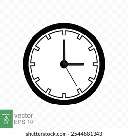 Clock icon. Simple flat style. Circle wall clock face, black analog clock with arrow element, business, technology concept. Vector illustration design isolated on transparent background. EPS 10.