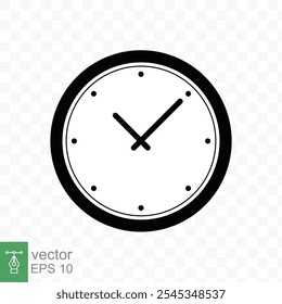 Clock icon. Simple flat style. Circle wall clock face, black analog clock with arrow element, business, technology concept. Vector illustration design isolated on transparent background. EPS 10.