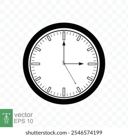 Clock icon. Simple flat style. Circle wall clock face, black analog clock with arrow element, business, technology concept. Vector illustration design isolated on transparent background. EPS 10.