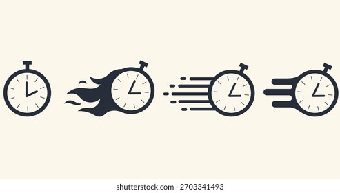 Icono de reloj con efecto de velocidad, que representa el tiempo rápido, la fecha límite y la urgencia en forma gráfica.