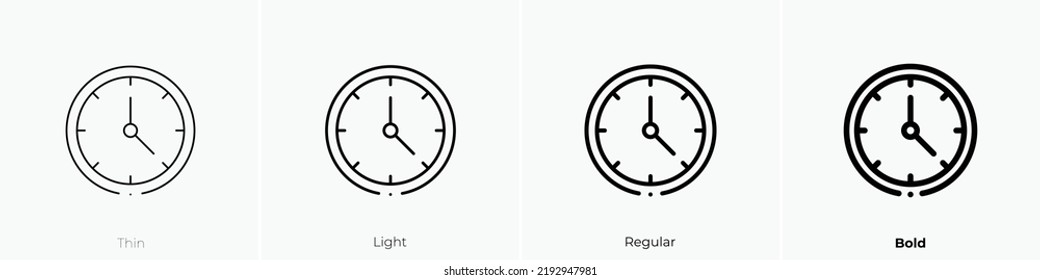 clock icon. Thin, Light Regular And Bold style design isolated on white background