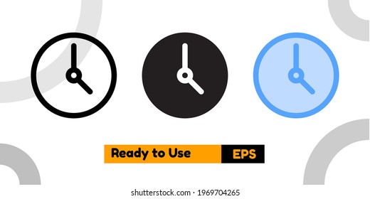 clock icon with three style for social media, website, and presentation