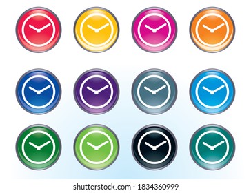 Clock icon, time image. 12 sets of three-dimensional and colorful icons with glass texture and illustration materials.