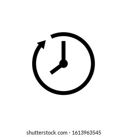 Clock Icon, Time symbol in black flat design on white background