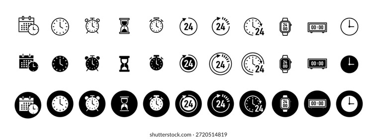 Ícone de relógio, símbolo de tempo, relógio, relógio digital, smartwatch, despertador, cronômetro, ilustração.