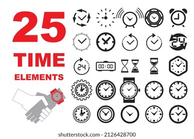 Clock icon, time symbol. Watch logo, timer pictogram set, timepiece, clock vector illustration