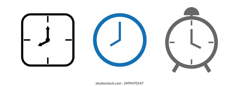 Clock icon. Time and clock vector linear icons set. Time management. Timer, speed, alarm, recovery, time management. Watch icon.