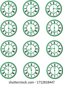 Icono de reloj en diseño vectorial de estilo plano, aislado en segundo plano,Símbolo de página de icono de Reloj para el diseño de su sitio web Icono de Reloj, aplicación, UI. Icono de reloj Ilustración vectorial Color negro y verde.