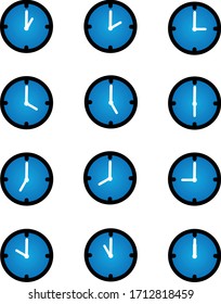Icono de reloj en diseño vectorial de estilo plano, aislado en segundo plano,Símbolo de página de icono de Reloj para el diseño de su sitio web Icono de Reloj, aplicación, UI. Icono de reloj Ilustración vectorial color azul y negro.