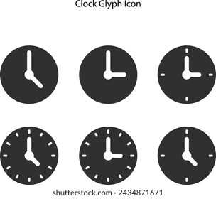 Clock icon in trendy flat style isolated on white background. Clock glyph icon page symbol for your web site design Clock icon logo, app, UI.