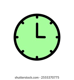 Clock Icon Vector. Flat design style time watch in green and black colors.