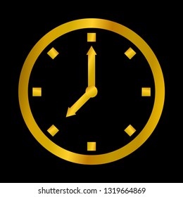 Clock icon vector with golden style isolated on black background. timer icon
