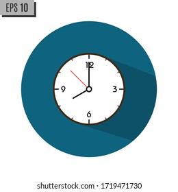 Clock icon , Vector illustration flat design with long shadow