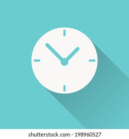 Clock icon , Vector illustration flat design with long shadow