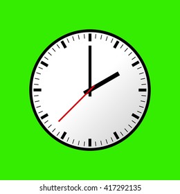 Clock icon, Vector illustration, flat design. Easy to use and edit. EPS10. Green background.