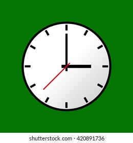 Clock icon, Vector illustration, flat design. Easy to use and edit. EPS10. Green background.