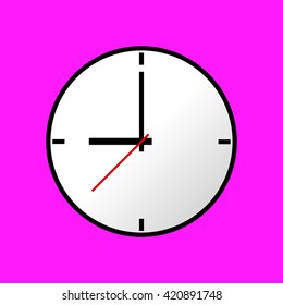 Clock icon, Vector illustration, flat design. Easy to use and edit. EPS10. Pink background.