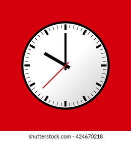 Clock icon, Vector illustration, flat design. Easy to use and edit. EPS10. Red background.