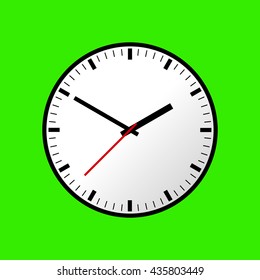 Clock icon, Vector illustration, flat design. Easy to use and edit. EPS10. Green background.