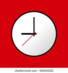 Clock icon, Vector illustration, flat design. Easy to use and edit. EPS10. Red background.