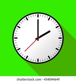 Clock icon, Vector illustration, flat design. Easy to use and edit. EPS10. Green background with shadow.