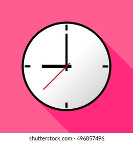Clock icon, Vector illustration, flat design. Easy to use and edit. EPS10. Pink background with shadow.