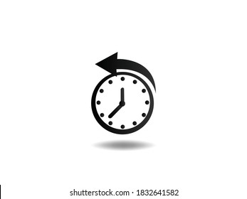 Ilustración del vector de iconos de reloj. Perfecto símbolo de tiempo. signo de reloj despertador, emblema aislado en fondo blanco con sombra, Estilo plano para diseño gráfico y web, aplicación, logotipo. Pictograma negro EPS10.
