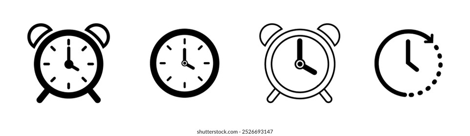 Icono de reloj Ilustración vectorial, tiempo icono aislado, reloj icono símbolo, señal de gestión de tiempo aislado, reloj conjunto Clipart diseño, señal de alarma, historia símbolo aislado, cuenta regresiva, cronómetro signo.