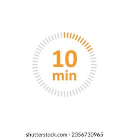 Clock icon vector illustration. Timer sign 10 min on isolated background. Countdown sign concept.