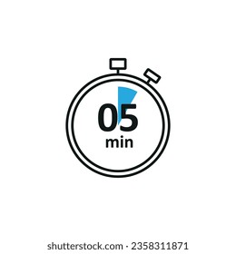 Clock icon vector illustration. Timer sign 5 min on isolated background. Countdown sign concept.