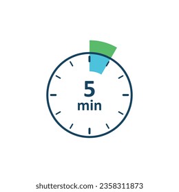 Clock icon vector illustration. Timer sign 5 min on isolated background. Countdown sign concept.