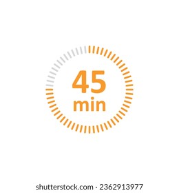 Clock icon vector illustration. Timer sign 45 min on isolated background. Countdown sign concept.