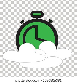 A clock icon with a vector prefix. Time vector icon. Alarm clock icons with clouds, round alarm clock and clouds, to remember the importance of time.