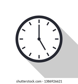 Clock icon vector with shadow. Office clock icon. Time icon. Five o'clock. Vector illustration, eps10.