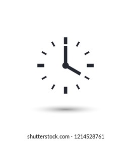 Clock icon vector with shadow on a light background for website design, flat style. Office clock icon, Time icon. Four o'clock. Vector illustration, eps10