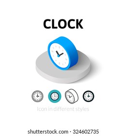 Clock icon, vector symbol in flat, outline and isometric style