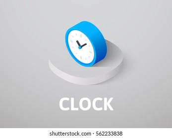 Clock icon, vector symbol in flat isometric style isolated on color background
