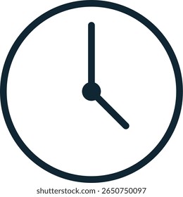 Clock icon vector, symbolizing time, schedules, and deadlines. Ideal for time management tools, reminders, productivity apps, and any design related to duration or punctuality.