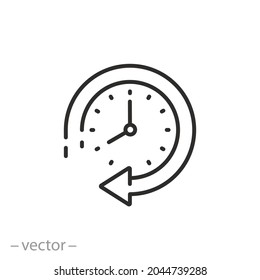 clock icon vector, time update, change hour or minute, thin line symbol - editable stroke illustration