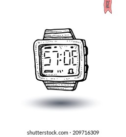 clock icon, watche, Hand drawn vector illustration.