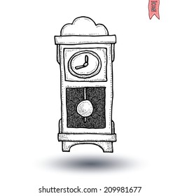clock icon, watche, Hand drawn vector illustration.