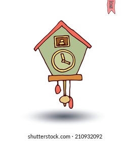 clock icon, watche, Hand drawn vector illustration.