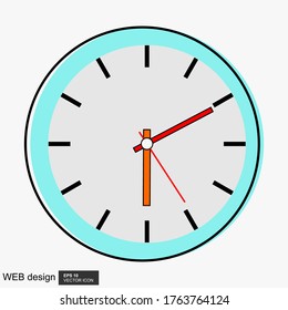 Clock icon with a white background. Vector illustration of flat style.