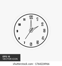 Clock icon with a white background. Vector illustration of flat style.