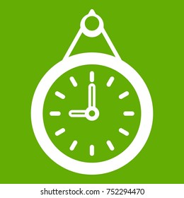 Clock icon white isolated on green background. Vector illustration